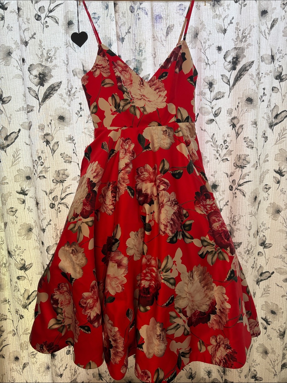 Wedding Guest, Fame and Partners Red Floral Spaghetti-Strap Fit & Flare Floral